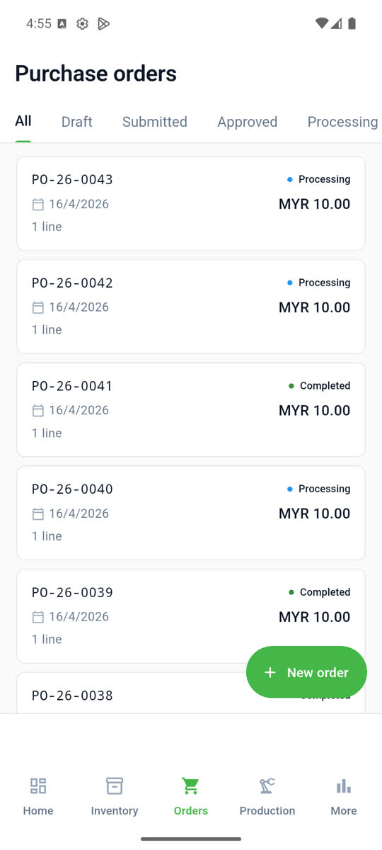 Orders list